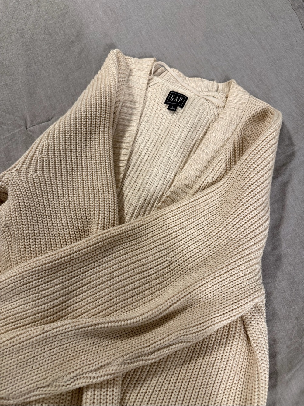 GAP Beige Open-Front Ribbed Knit Cardigan - Picture 3 of 4